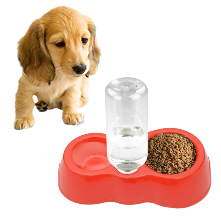 Dog Cat Food Dish + Drinking Water Double Bowls with Automatic Water Dispenser
