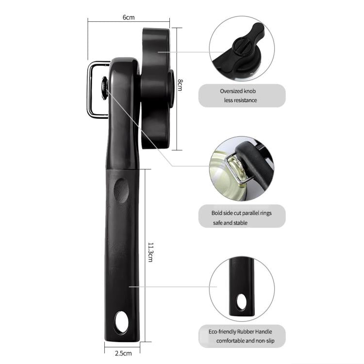 Single Handle Professional Ergonomic Manual Side Cut Can Opener Bottle Opener (Black), Single Handle