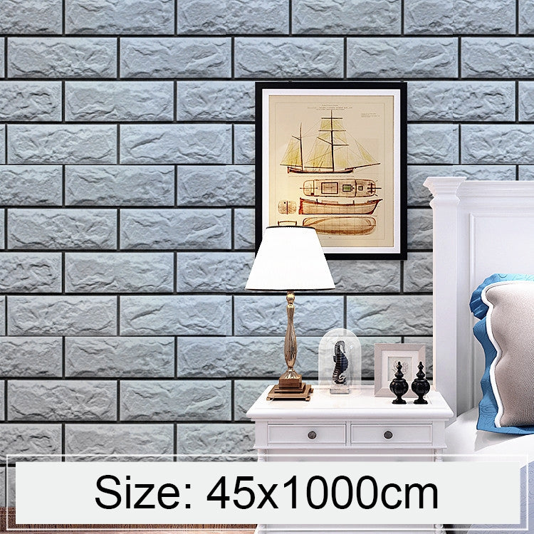 Silver Grey Brick Creative 3D Stone Brick Decoration Wallpaper Stickers Bedroom Living Room Wall Waterproof Wallpaper Roll, Size: 45 x 1000cm, 3D silver grey brick