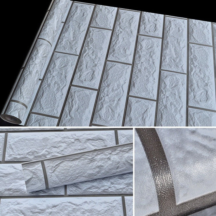 Silver Grey Brick Creative 3D Stone Brick Decoration Wallpaper Stickers Bedroom Living Room Wall Waterproof Wallpaper Roll, Size: 45 x 1000cm, 3D silver grey brick