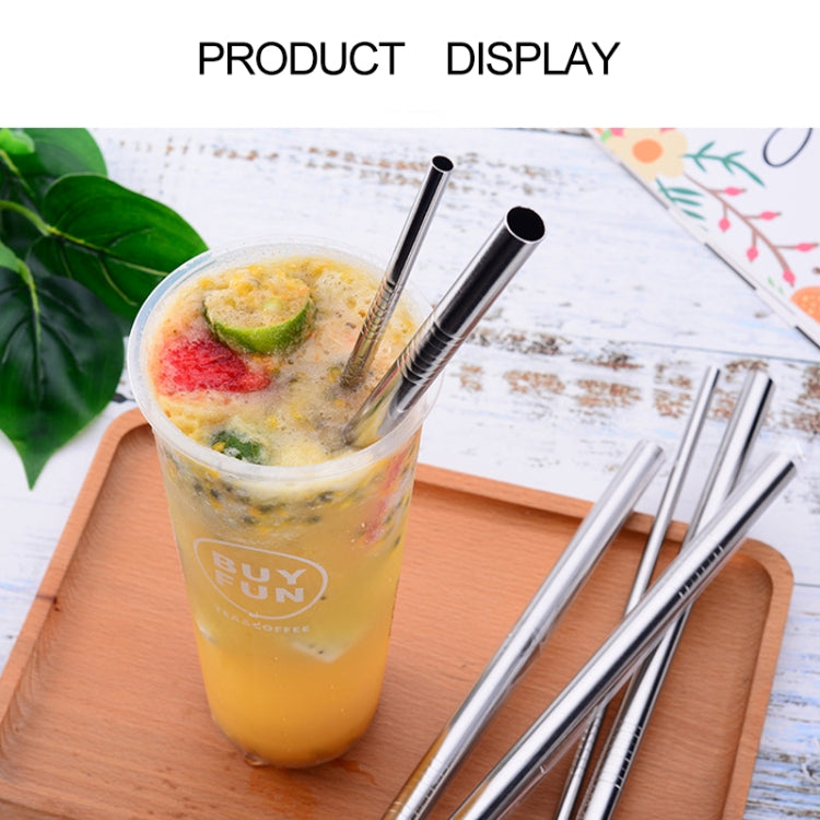 5pcs Reusable Stainless Steel Bent Drinking Straw + Cleaner Brush Set Kit,  215*6mm, 215*6mm (Bent)