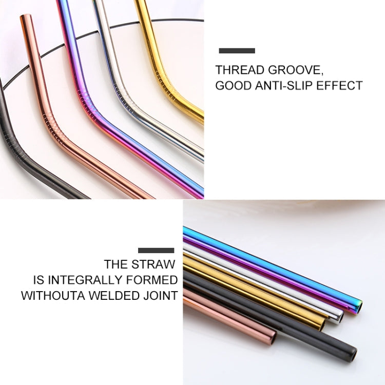 5pcs Reusable Stainless Steel Straight Drinking Straw + Cleaner Brush Set Kit,  215*6mm, 215*6mm (Straight)