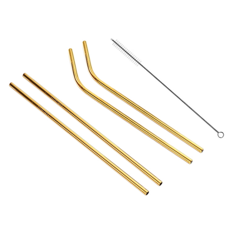 4pcs Reusable Stainless Steel Drinking Straw + Cleaner Brush Set Kit,  215*6mm, 215*6mm (Combination)