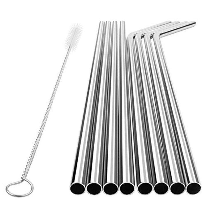 5pcs Reusable Stainless Steel Straight Drinking Straw + Cleaner Brush Set Kit,  215*8mm, 215*8mm (Straight)