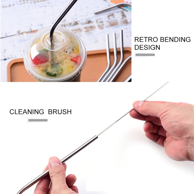 4pcs Reusable Stainless Steel Drinking Straw + Cleaner Brush Set Kit,  215*8mm, 215*8mm (Combination)