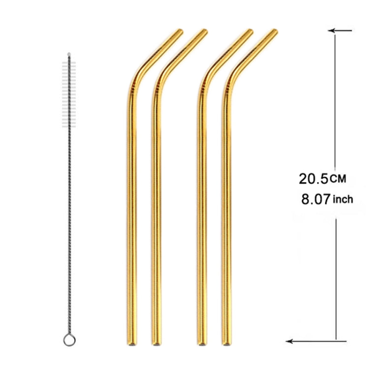 5pcs Reusable Stainless Steel Bent Drinking Straw + Cleaner Brush Set Kit,  266*6mm, 266*6mm (Bent)