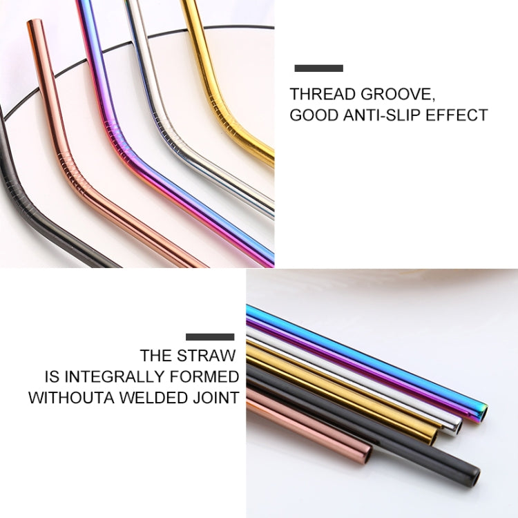 5pcs Reusable Stainless Steel Straight Drinking Straw + Cleaner Brush Set Kit,  266*6mm, 266*6mm (Straight)