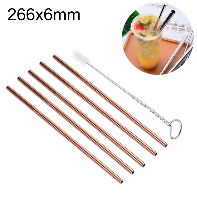 5pcs Reusable Stainless Steel Straight Drinking Straw + Cleaner Brush Set Kit,  266*6mm, 266*6mm (Straight)