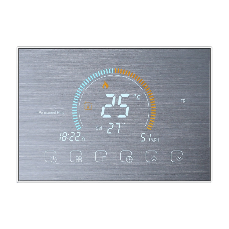 BHT-8000-GA-SS Brushed Stainless Steel Mirror Control Water Heating Energy-saving and Environmentally-friendly Smart Home Negative Display LCD Screen Round Room Thermostat without WiFi, without WiFi