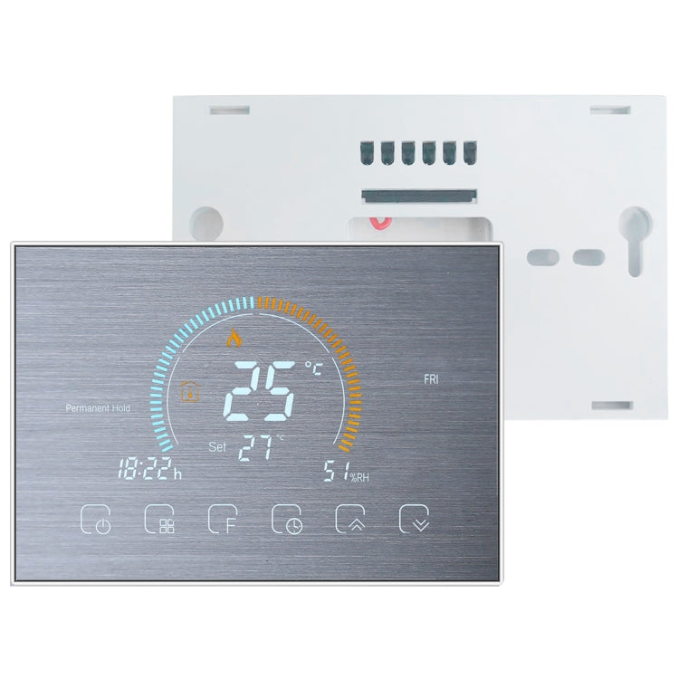 BHT-8000-GA-SS Brushed Stainless Steel Mirror Control Water Heating Energy-saving and Environmentally-friendly Smart Home Negative Display LCD Screen Round Room Thermostat without WiFi, without WiFi