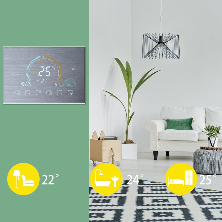 BHT-8000-GA-SS Brushed Stainless Steel Mirror Control Water Heating Energy-saving and Environmentally-friendly Smart Home Negative Display LCD Screen Round Room Thermostat without WiFi, without WiFi
