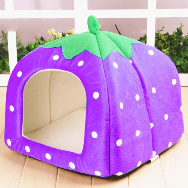 Strawberry Shaped Foldable Short Plush Pet House Nest, Size: S, Red, Size S, Pink, Size S, Blue, Size S, Purple, Size S