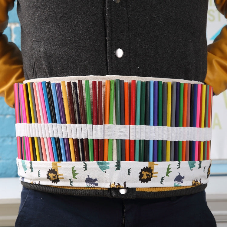 36 Slots Cartoon Animal Print Pen Bag Canvas Pencil Wrap Curtain Roll Up Pencil Case Stationery Pouch, 36 Slots