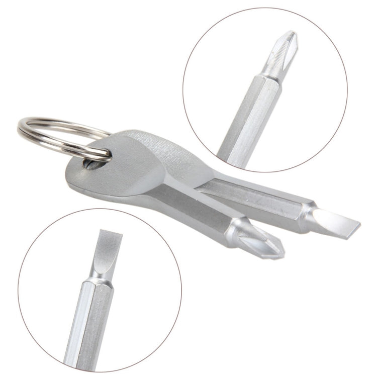 Outdoor Portable 2 in 1 Slotted + Cross Screwdriver Set Tool with Keyring, 2 in 1 (Silver)