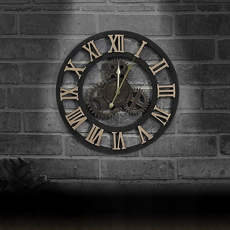 Originality American Industrial Style Wood Vintage Old Gear Wall Clock, Diameter: 50cm, Rome Number  50cm, Rome Number 50cm