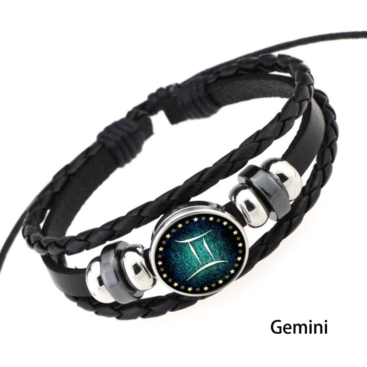 European and American Hand-knitted Beaded Retro DIY Bracelet Constellation Leather Punk Fashion Bracelet, Libra, Gemini, Taurus, Aquarius, Sagittarius, Pisces, Cancer, Aries, Scorpion, Capricorn, Virgo, Leo
