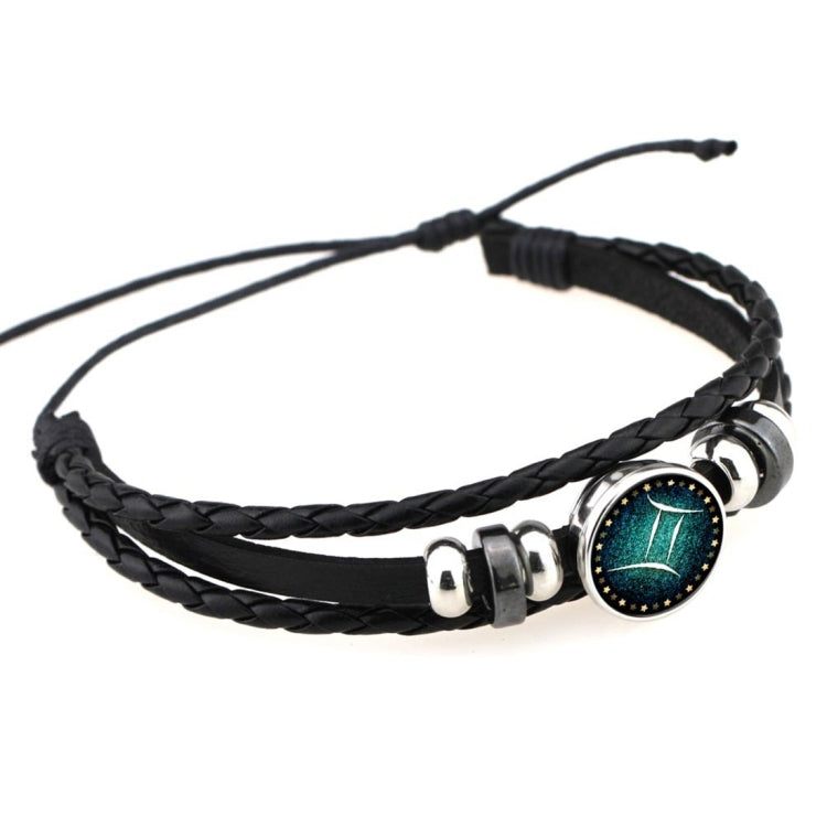 European and American Hand-knitted Beaded Retro DIY Bracelet Constellation Leather Punk Fashion Bracelet, Libra, Gemini, Taurus, Aquarius, Sagittarius, Pisces, Cancer, Aries, Scorpion, Capricorn, Virgo, Leo