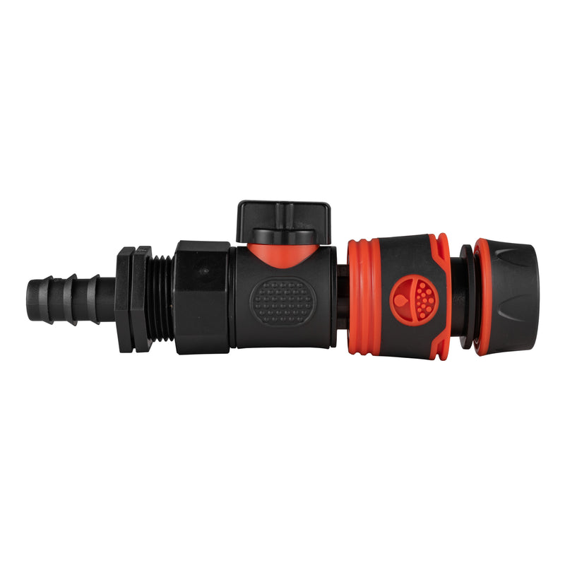 16mm Barbed Straight with BSPF-Quick Connect Valve & Hose Connector Black Soft