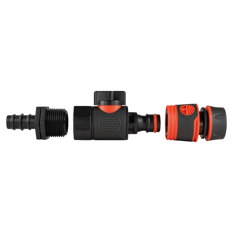 16mm Barbed Straight with BSPF-Quick Connect Valve & Hose Connector Black Soft