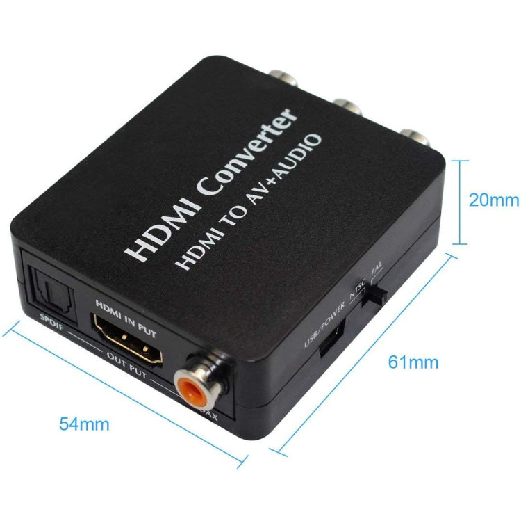 HDMI to AV Audio Converter Support SPDIF Coaxial Audio NTSC PAL Composite Video HDMI to 3RCA Adapter for TV / PC / PS3 / Blue-ray DVD, AV + Audio