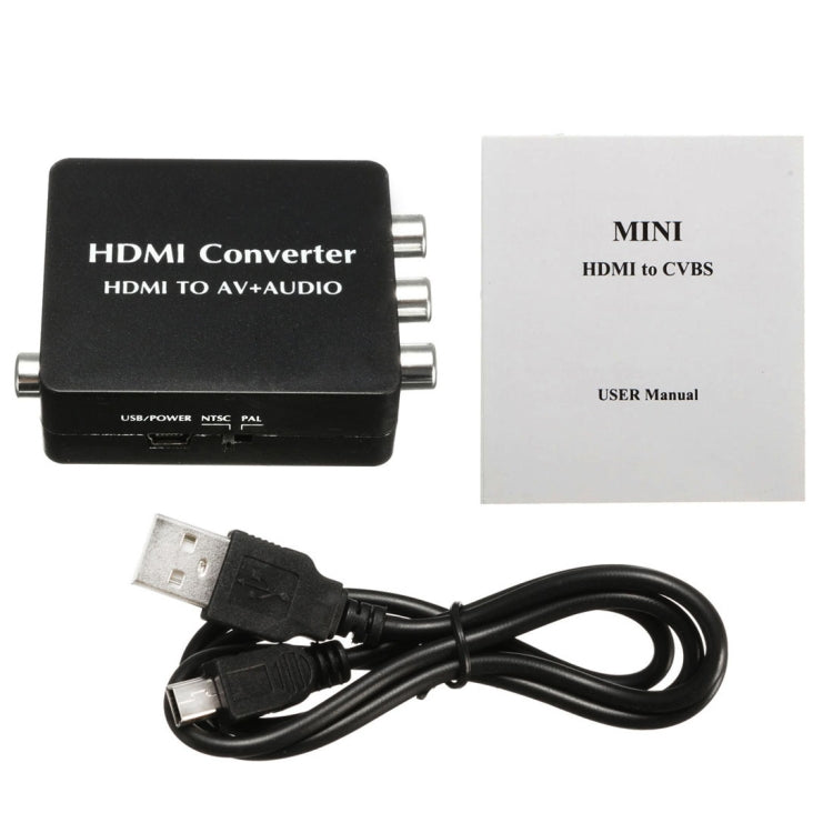 HDMI to AV Audio Converter Support SPDIF Coaxial Audio NTSC PAL Composite Video HDMI to 3RCA Adapter for TV / PC / PS3 / Blue-ray DVD, AV + Audio