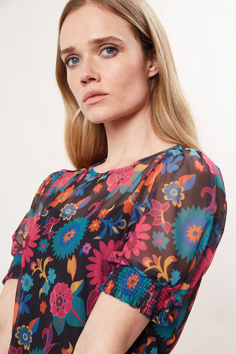 Louche Hettie 70'S Floral Print Mesh Mini Dress