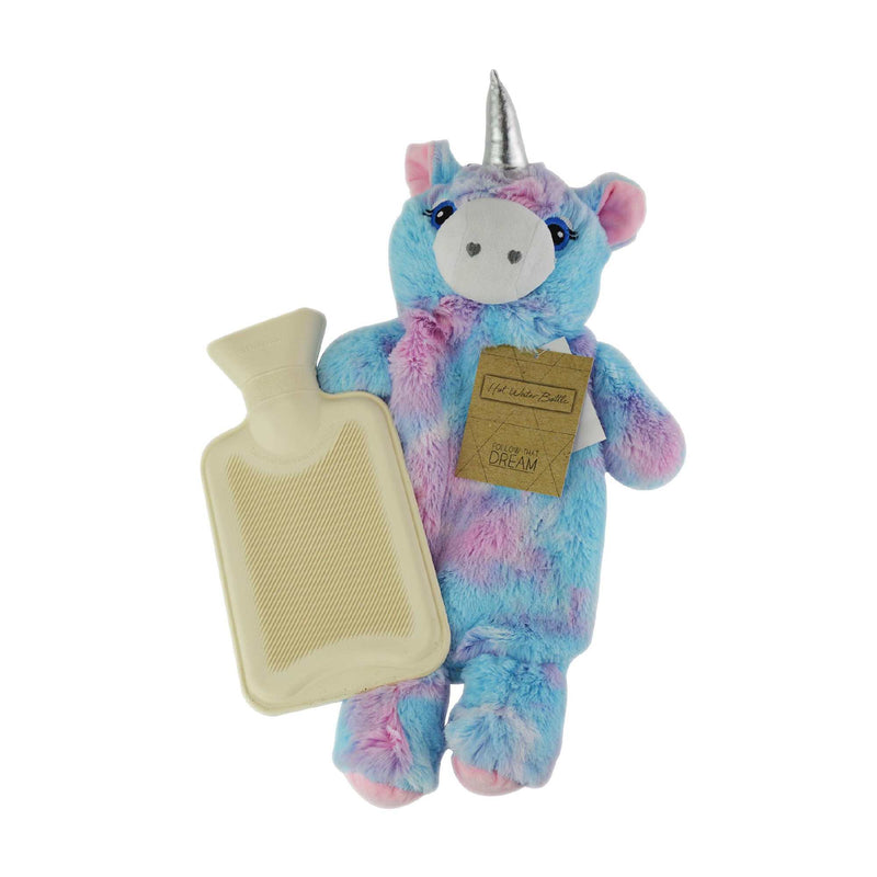 Rainbow Coloured Plush Unicorn Hot Water Bottle - 750ml