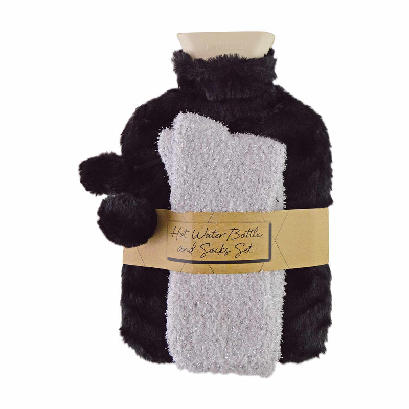 Plush Cuddly Hot Water Bottle & Fluffy Socks Gift Set
