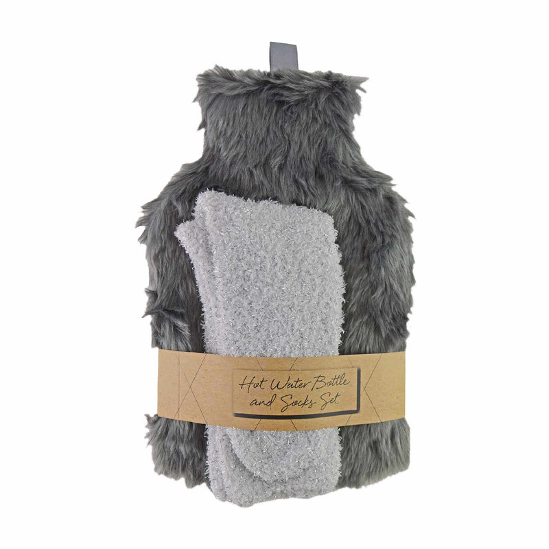 Plush Cuddly Hot Water Bottle & Fluffy Socks Gift Set
