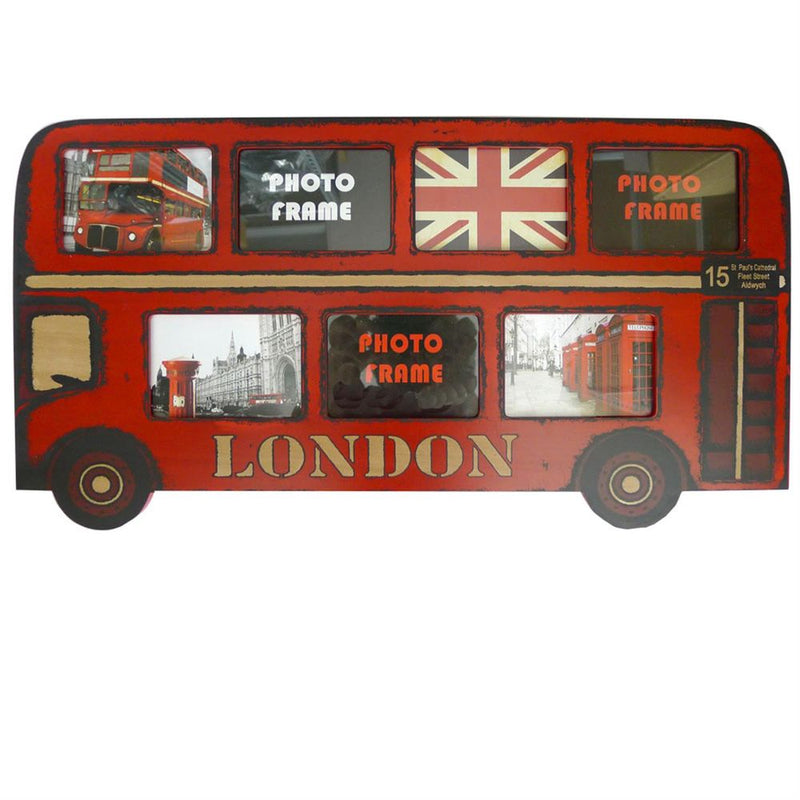 Big Red London Bus Wooden Photo Frame – Multi Aperture Frame for 7 Photos