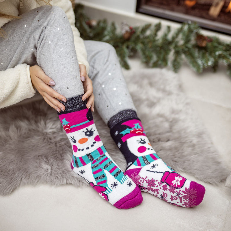 Ladies Christmas Non Slip Thermal Slipper Socks with Grippers