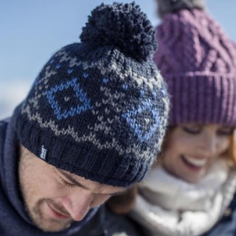 Mens Fleece Lined Thermal Winter Warm Beanie Bobble Hat with Pom Pom