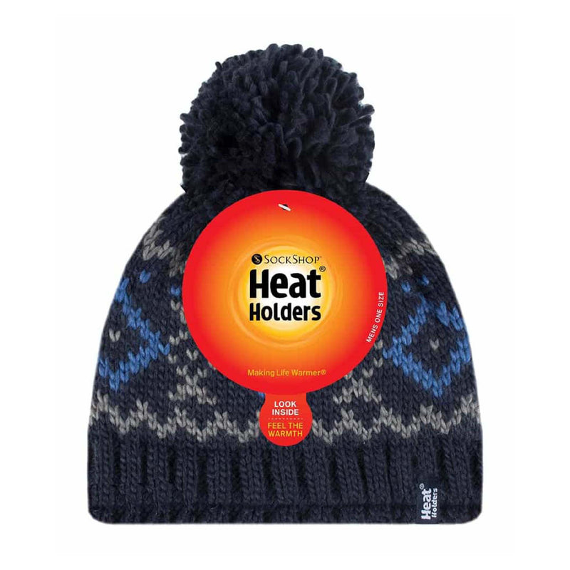 Mens Fleece Lined Thermal Winter Warm Beanie Bobble Hat with Pom Pom
