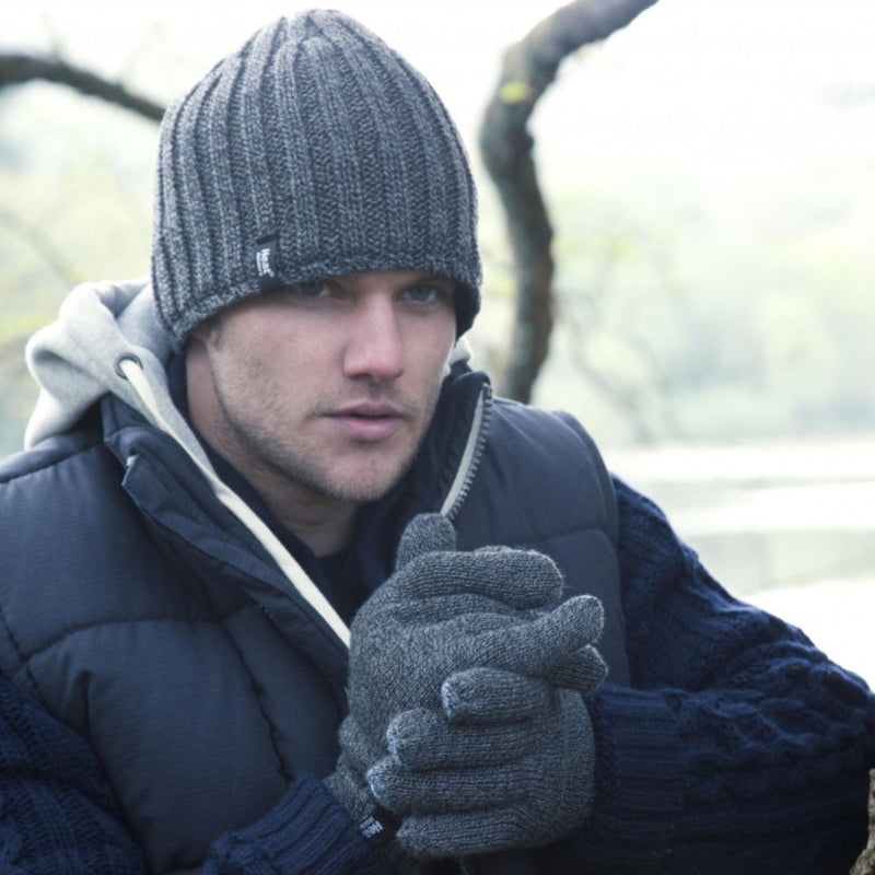 Mens Fleece Lined Thermal Hat & Glove Set for Winter