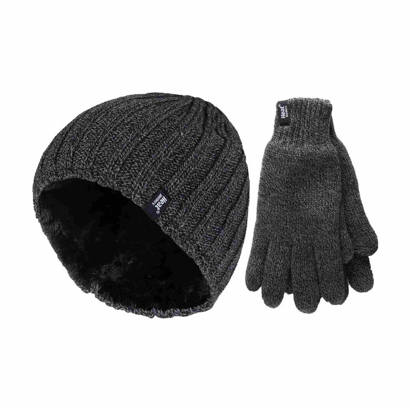 Mens Fleece Lined Thermal Hat & Glove Set for Winter