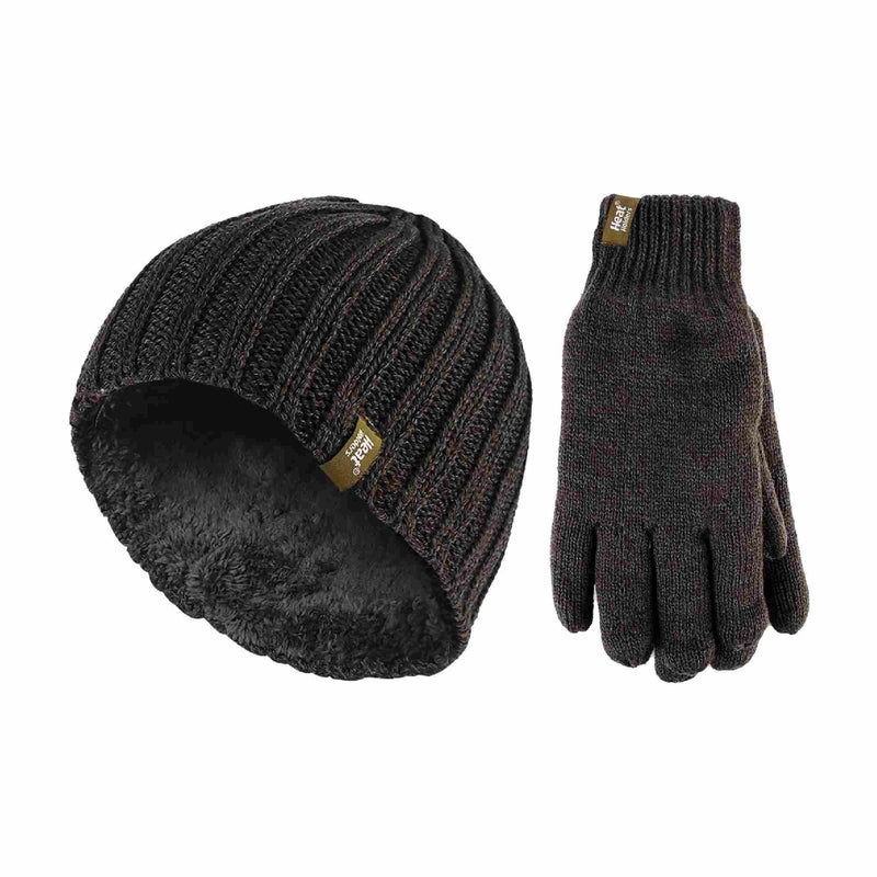 Mens Fleece Lined Thermal Hat & Glove Set for Winter