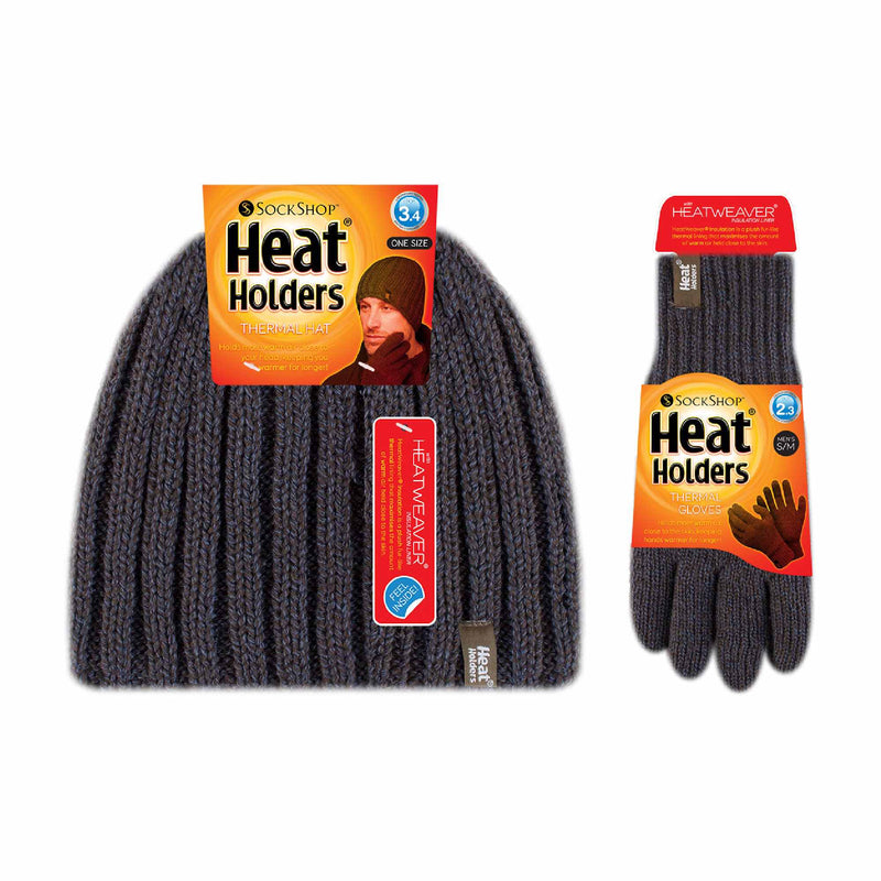 Mens Fleece Lined Thermal Hat & Glove Set for Winter