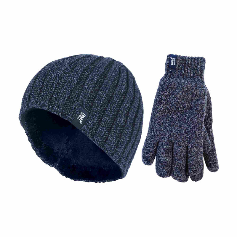 Mens Fleece Lined Thermal Hat & Glove Set for Winter