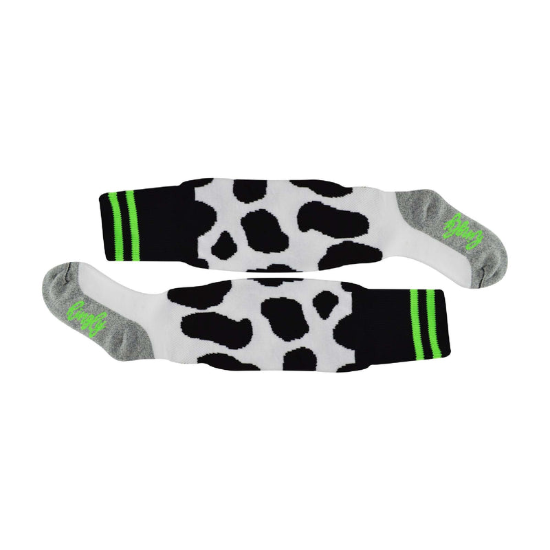 1 Pack Adults & Kids Knee High Fun Patterned Hockey Socks - Green Cows