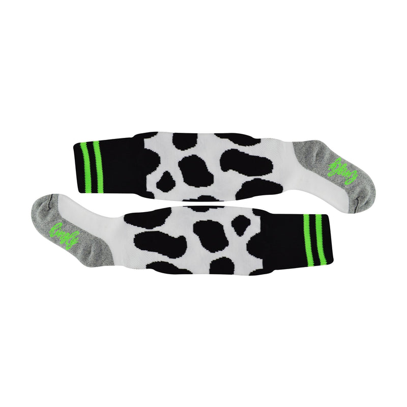 1 Pack Adults & Kids Knee High Fun Patterned Hockey Socks - Green Cows