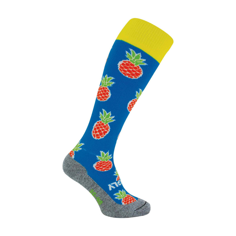 1 Pack Adults & Kids Knee High Fun Patterned Hockey Socks - Blue Pineapples