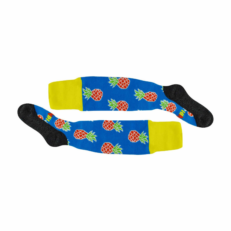 1 Pack Adults & Kids Knee High Fun Patterned Hockey Socks - Blue Pineapples