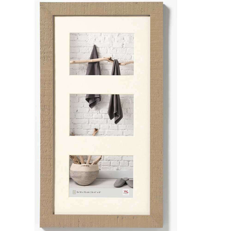 Triple 6x4 inch Walther Home Wooden Picture Frame -  Beige Brown 18x9 inch