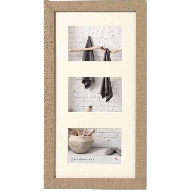 Triple 7x5 inch Walther Home Wooden Picture Frame - 20x10 inch Beige Brown