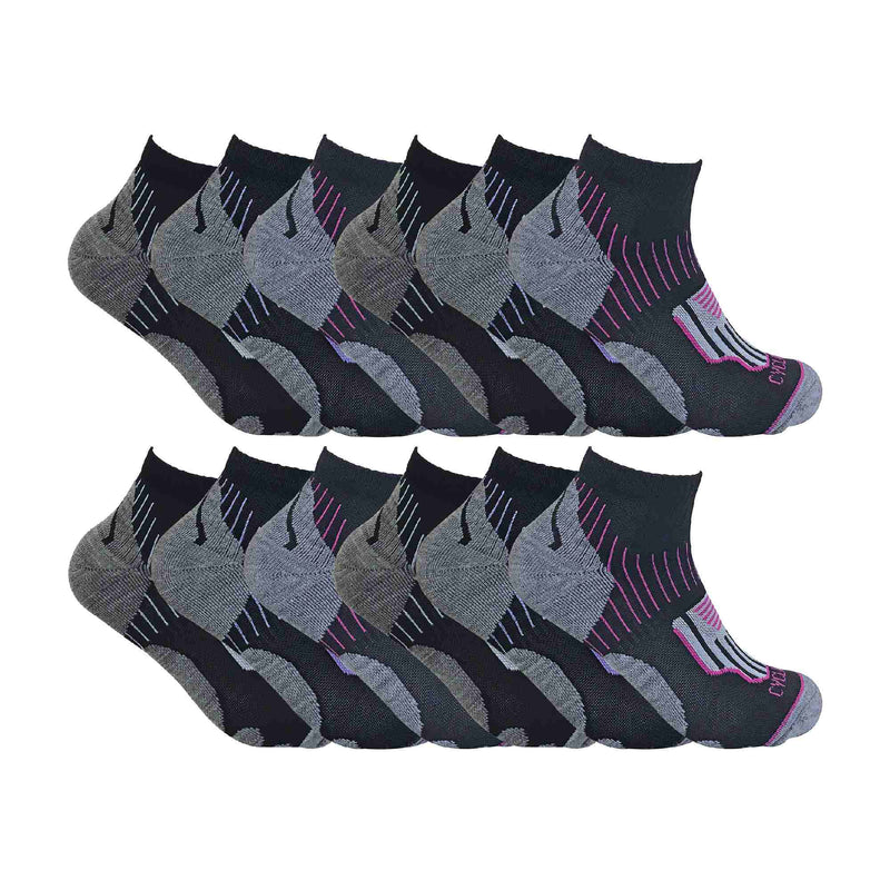 12 Pair Ladies Black Low Cut Cycling Socks Ideal for Running, Gym & Sport
