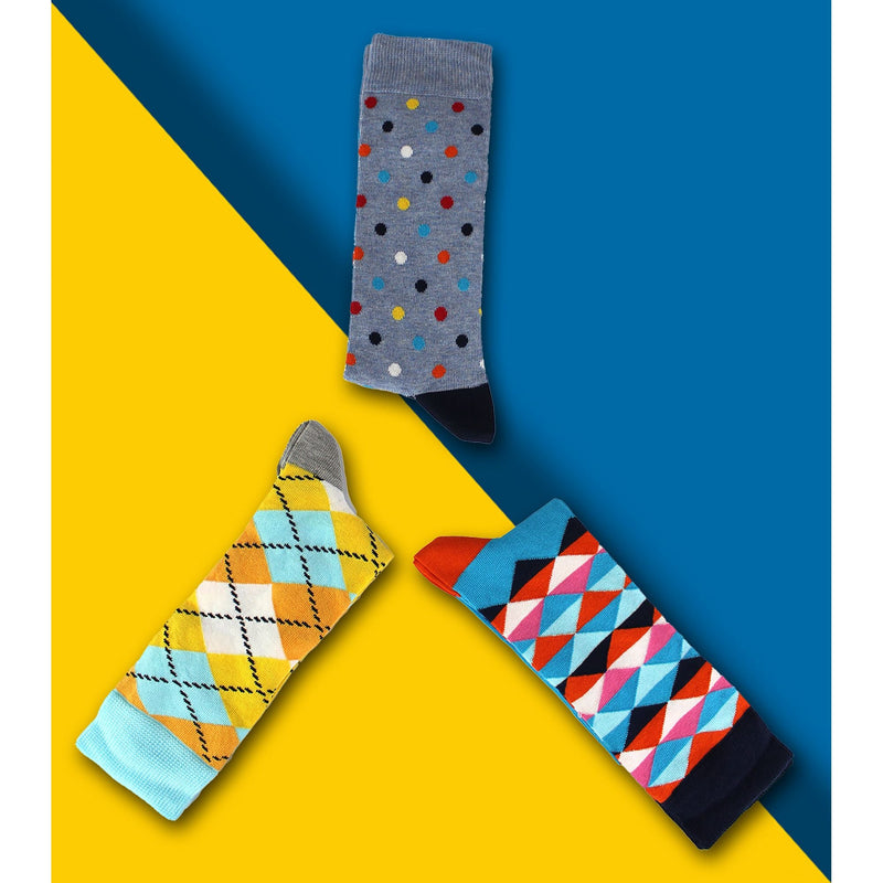 Pack of 3 Classic Argyle Patterned Mens Dress Socks | Colorful Argyle Socks