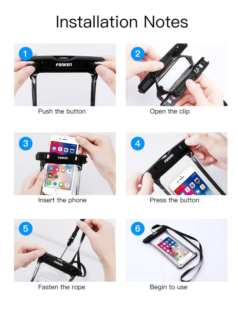 FONKEN Full View Waterproof Case for Phone Underwater Snow Rainforest Transparent Dry Bag Swimming Pouch Big Mobile Phone Covers
