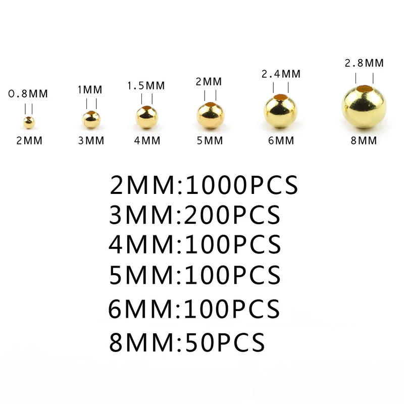 JHNBY Gold Plated Metal beads 2/3/4/5/6/8MM Round Iron Spacer Loose Beads For Jewelry Bracelets Necklace Making DIY Accessories
