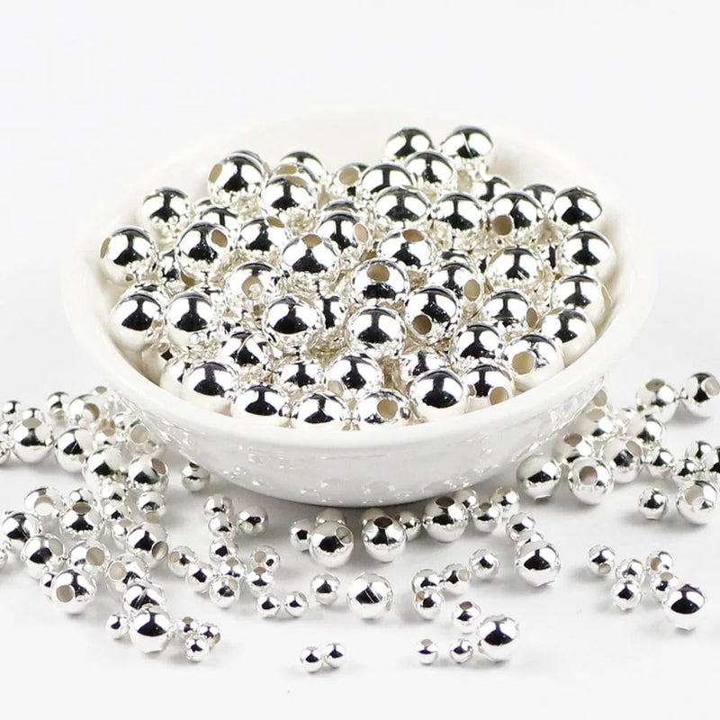 JHNBY Gold Plated Metal beads 2/3/4/5/6/8MM Round Iron Spacer Loose Beads For Jewelry Bracelets Necklace Making DIY Accessories