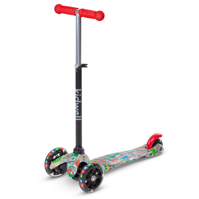 Kidwell UNO Blue & City 3-Wheel Balance Scooter with LED Light-Up Wheels – Kids Ages 3+